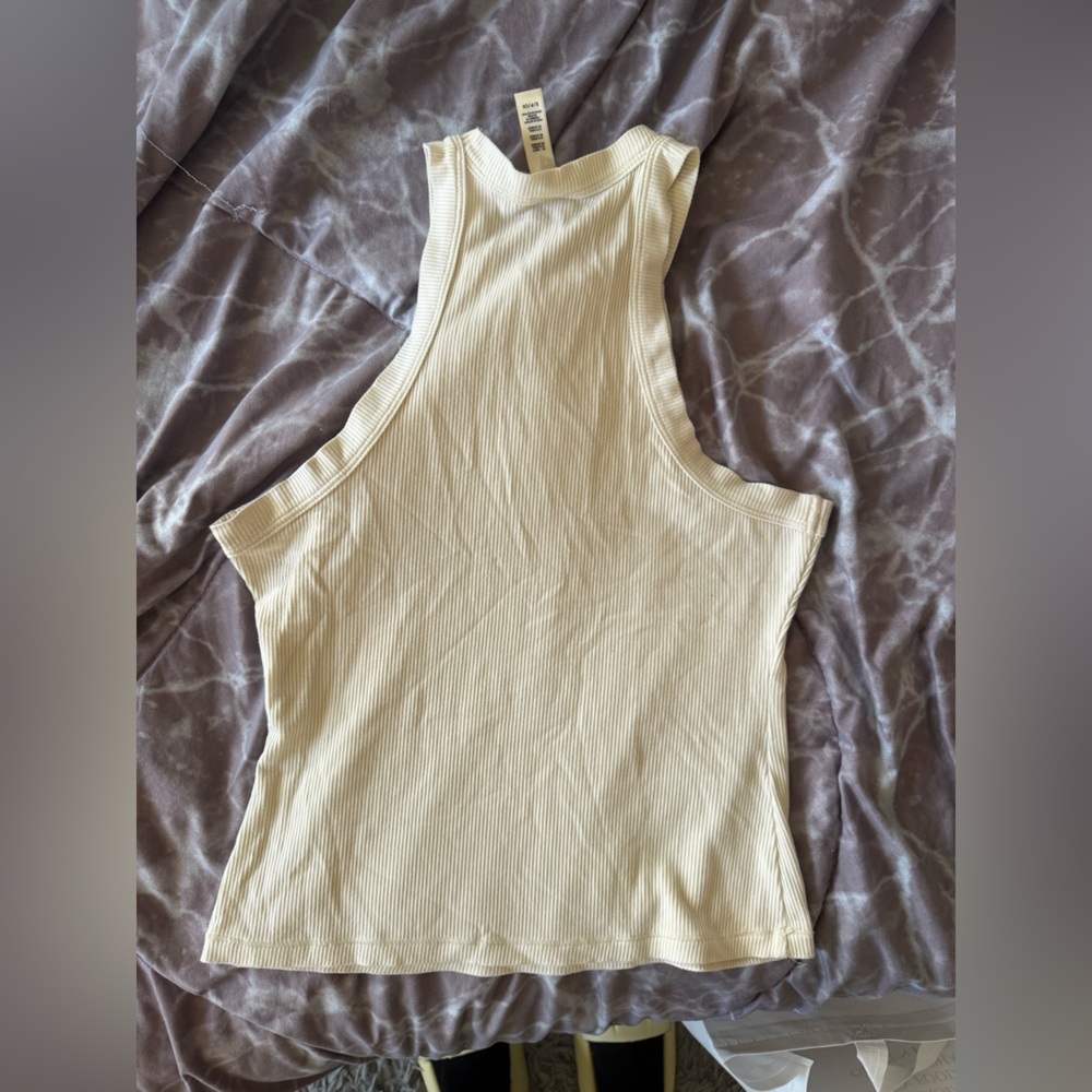 SKIMS Cream Ribbed Racerback Tank Top - Picture 2 of 7